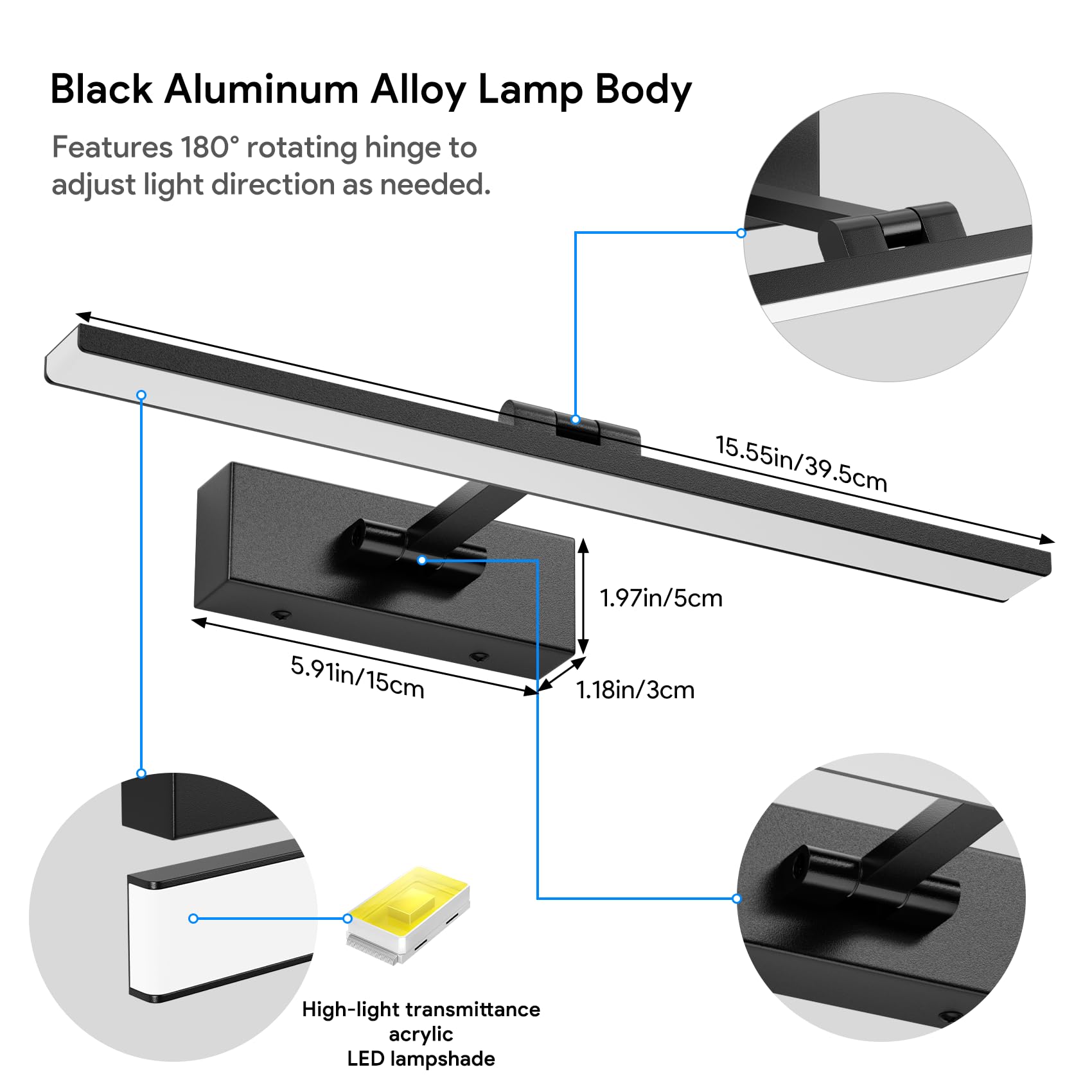 Klighten Lampada Specchio e Lampada Quadro LED da 40 cm,12 W,Nero