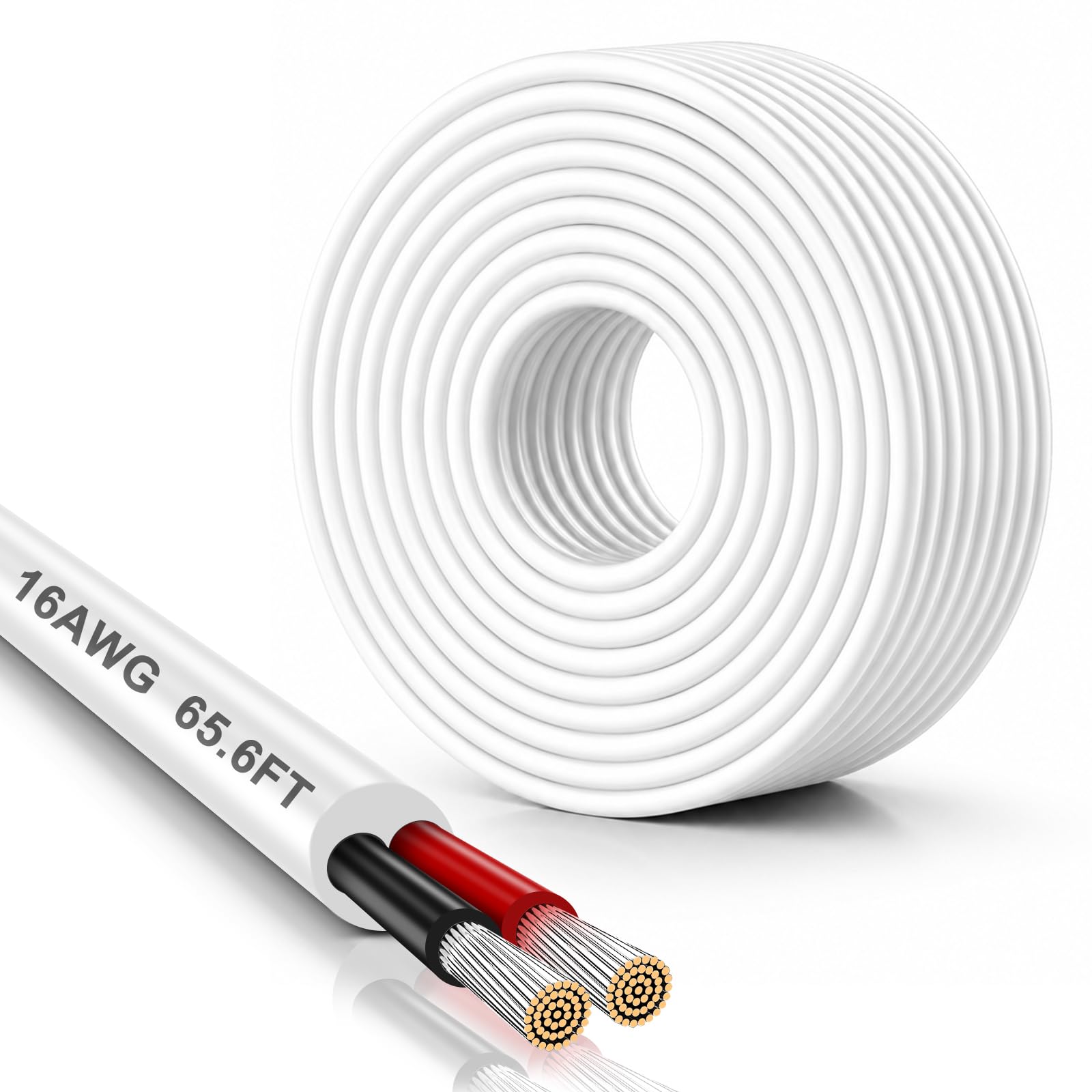Cable 16AWG 2x1,5 mm², 20 m, Blanco, 2 Conductores Cobre Estañado Cable Flexible Baja Tensión 5V/12V/24V Alta Conductividad Resistente al Calor para LED, Automoción, Altavoces y DIY