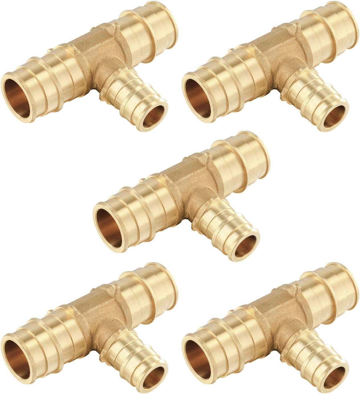 5-Pack EFIELD Pex A Full Flow Expansion Brass Fitting 3/4"x 3/4"x 1/2" Reducing Tee ONLY For Pex-A Tubing Connection, ASTM F1960,(PEX1960120-5PCS)