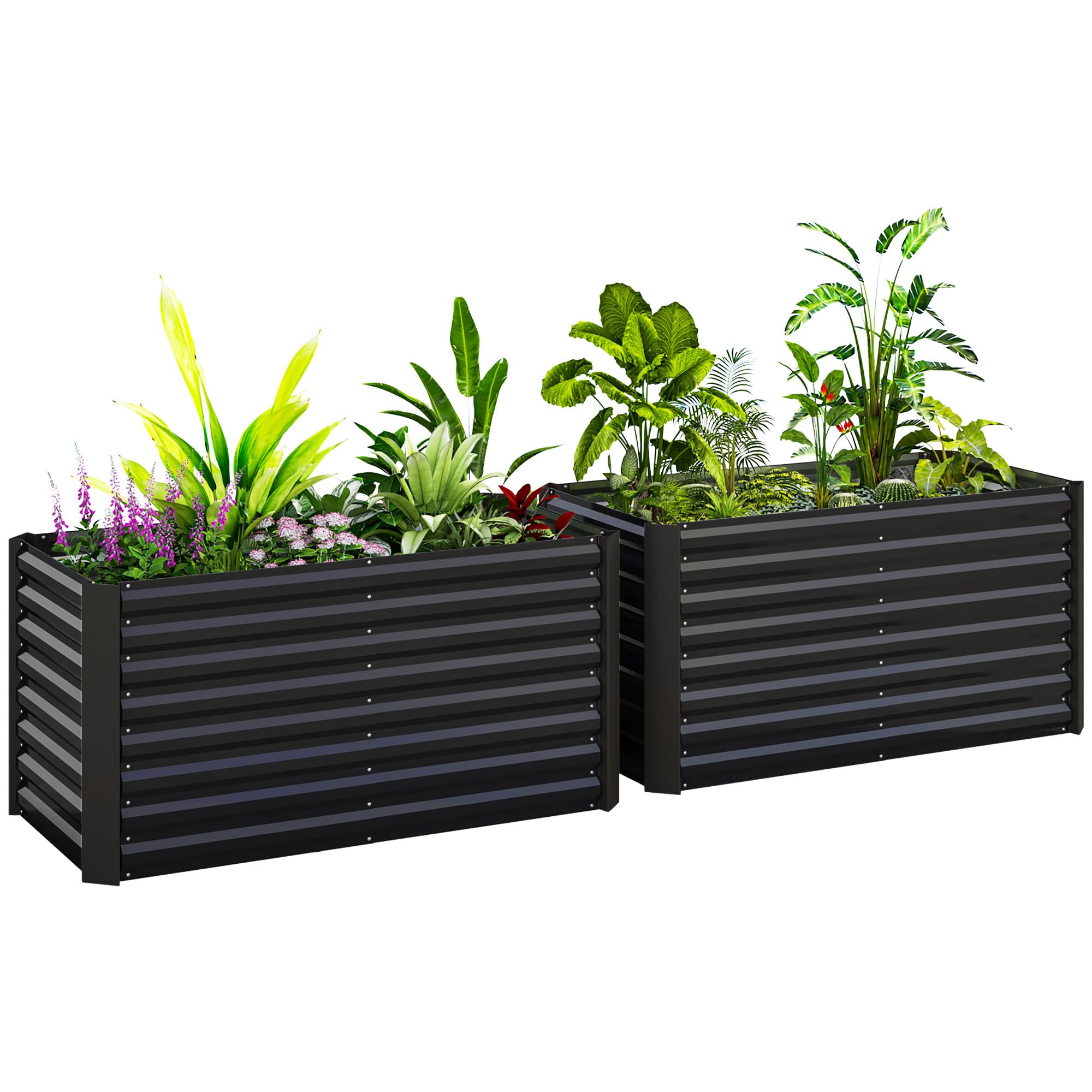 Outsunny Aiuola Rialzata Set di 2 Fioriera Rialzata Rettangolari, Cassoni Orto, Fondo Aperto, Letti per Orto Rialzato in Acciaio Zincato per Erbe, Frutta, Verdura di Fiori, 120x60x60 cm, Grigio Scuro