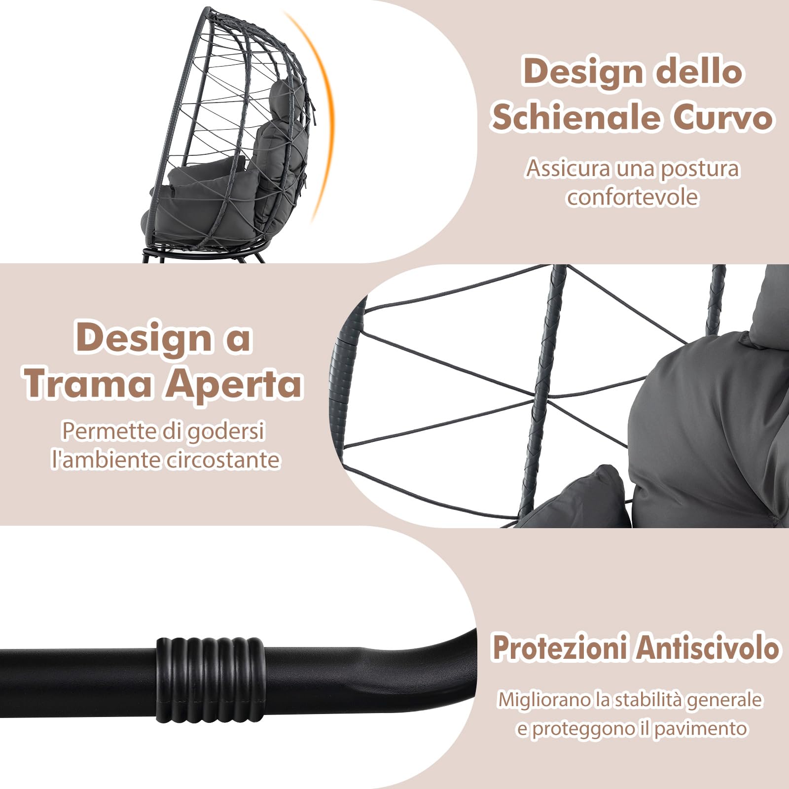 COSTWAY Poltrona in Rattan da Giardino, Cuscino Rimovibile (Grigio)