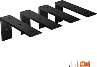 4-Pack 8 Inch Countertop Support Brackets, Heavy Duty L Brackets for Quartz/Wood/Laminate/Granite Countertops | 3/8" Thick Metal Steel | Frosted Black Powder Coated