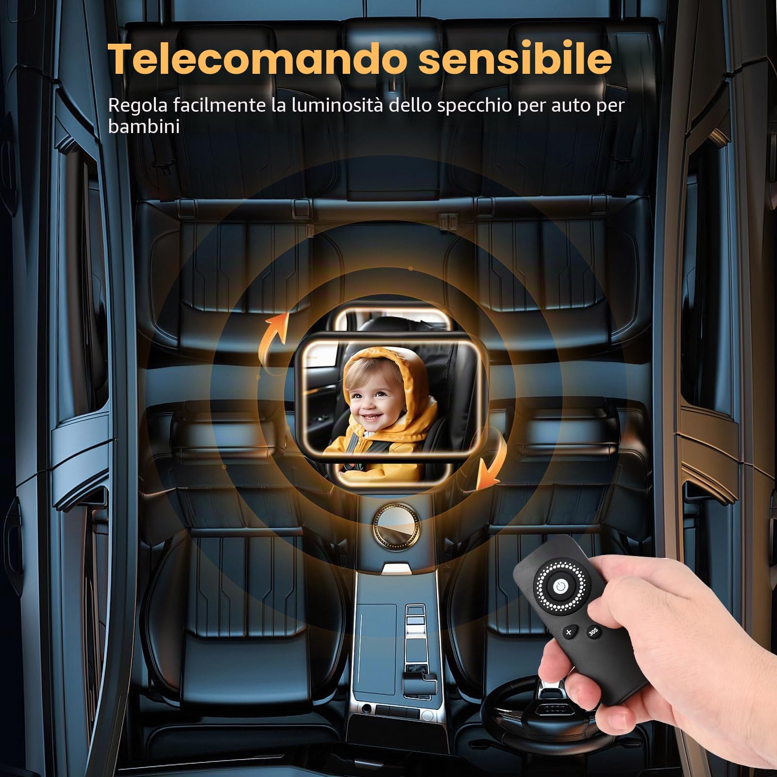 Specchietto Retrovisore Bambini Specchio Auto Bambino con Luce Specchio Retrovisore Bambino 360° Orientabili e Infrangibile Specchio Macchina Neonati Sedile Posteriore Ampio e Chiaro (A)
