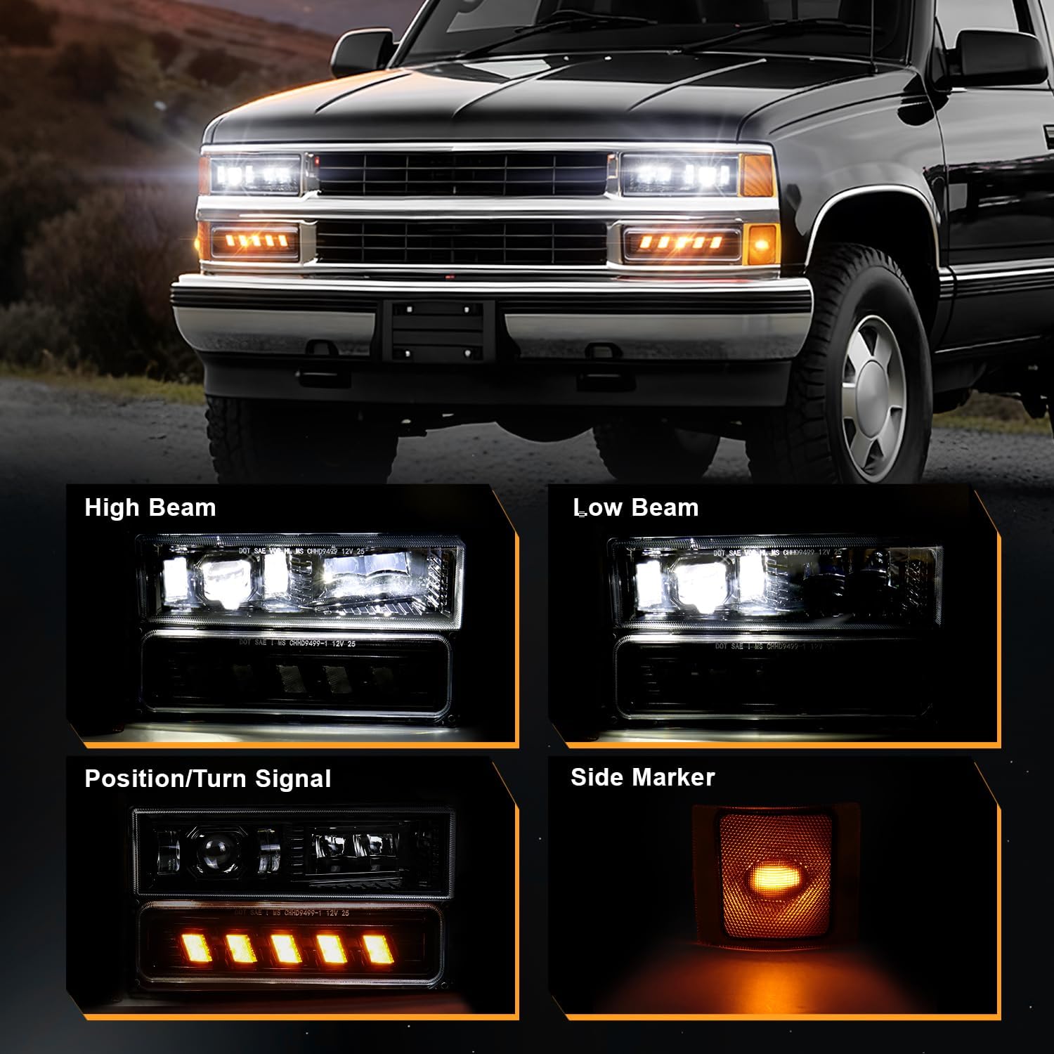 OBS LED Headlights for 1994-1999 Chevy C/K Silverado Tahoe Suburban