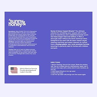 Sunny & Honey Carpet Cleaner Shampoo - Pet Stain Remover & Surface Smell Eliminator - Rug Cleaner & Upholstery Cleaner Solution for Machine Use (128 fl oz, Light Lavender Scent)