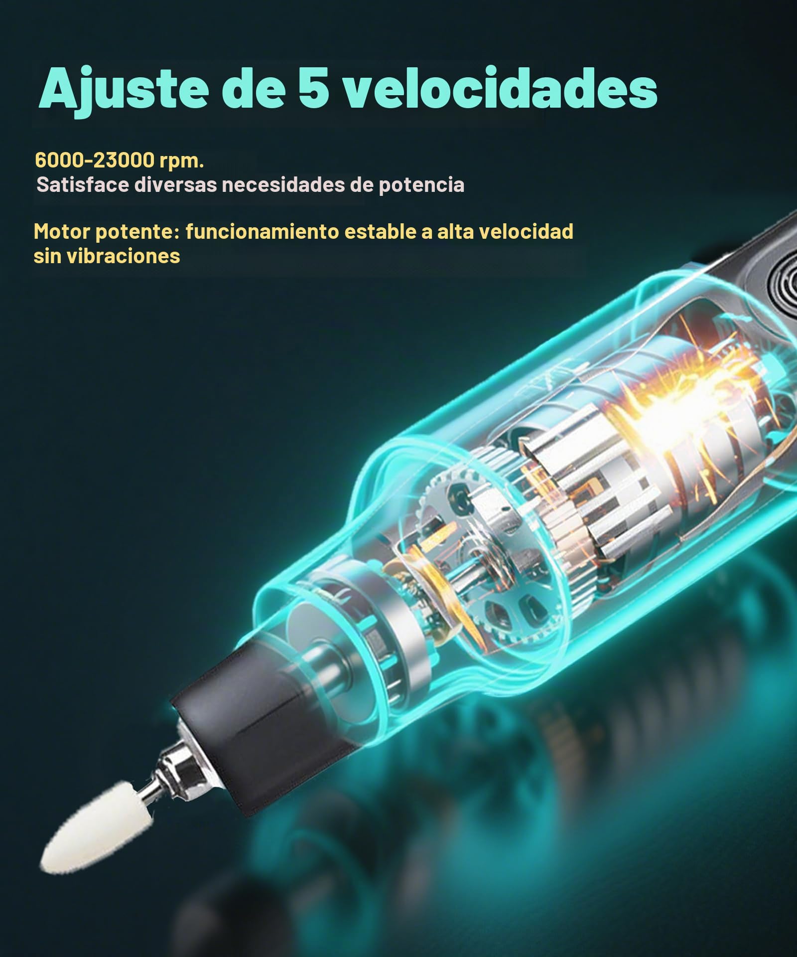 Mini Amoladora Herramienta Rotativa 8V | 5 Velocidades (6000-23000 RPM) con 56 Accesorios | Mini Amoladora Multifunción con Luz LED | Ideal para Bricolaje, Grabado y Pulido