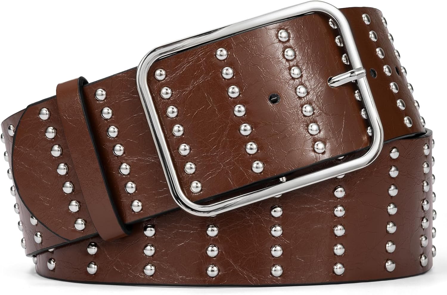 Chunky Dress Belt Women,Thick Wide Studded Belts for Women With Silver Buckle,Width5.5cm
