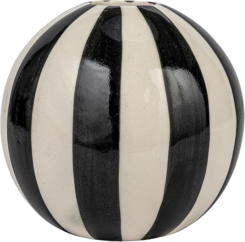 Miniatura 5 de Bloomingville Rayas redondas de cerámica de 4 pulgadas, jarrón blanco y negro, multicolor