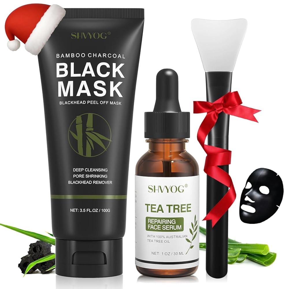SHVYOG Blackhead Peel Off Face Mask, 3-in-1 Blackhead Remover Mask with Brush & Tea Tree Oil Serum, Charcoal Mask for Deep Cleansing Dirts, Pores, Skin Oil (100g+30ml)