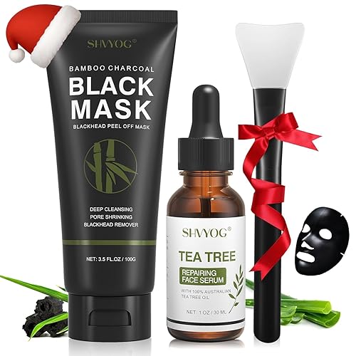 SHVYOG Blackhead Peel Off Face Mask, 3-in-1 Blackhead Remover Mask with Brush & Tea Tree Oil Serum, Charcoal Mask for Deep Cleansing Dirts, Pores, Skin Oil (100g+30ml)