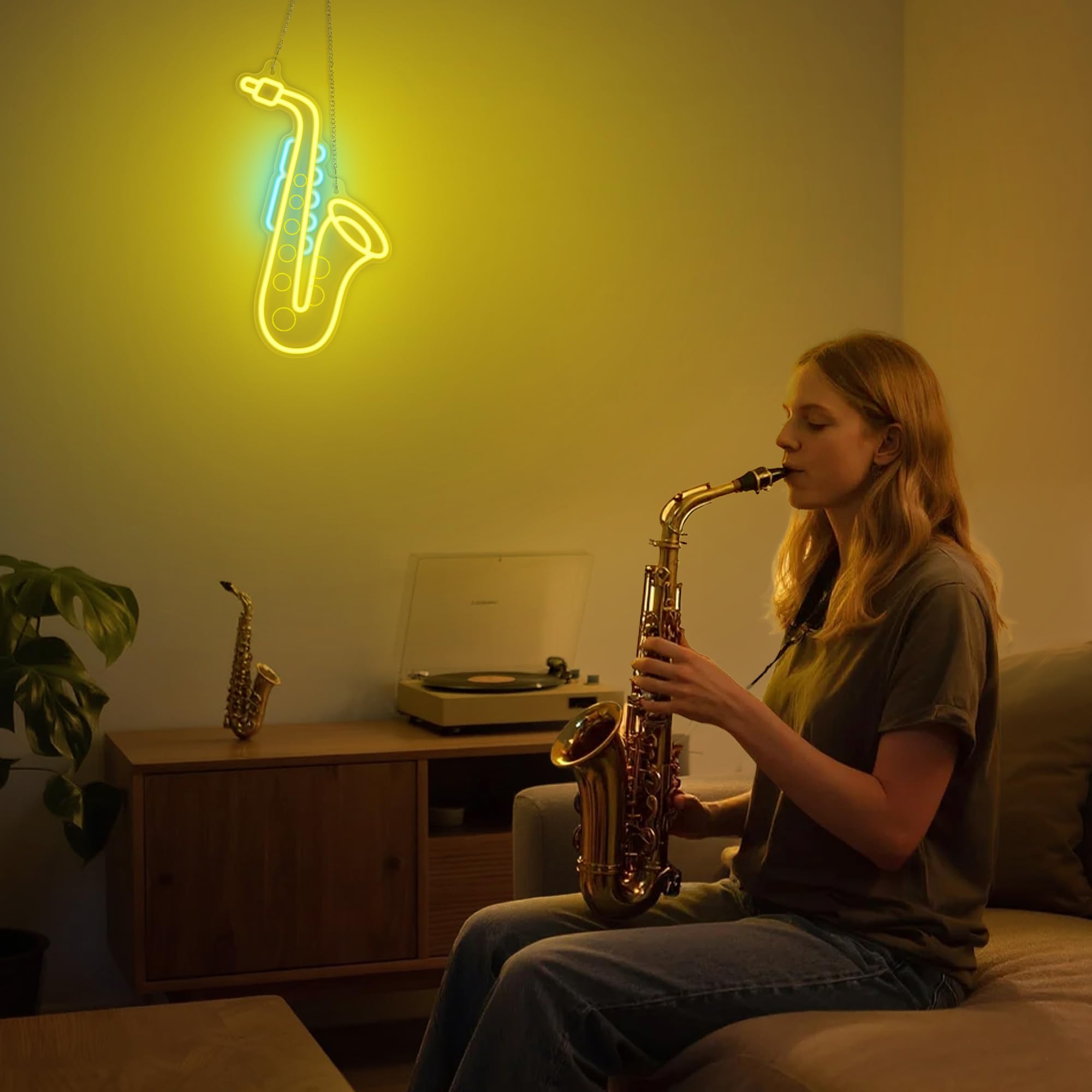 CoolGift Mart Saxophone Neon Sign, Dimmable LED Saxophone Room Decor Light With USB Powered, Decorations for Bedroom Living Room Club Music Studio, Gifts for Saxophone Enthusiasts Music Lovers