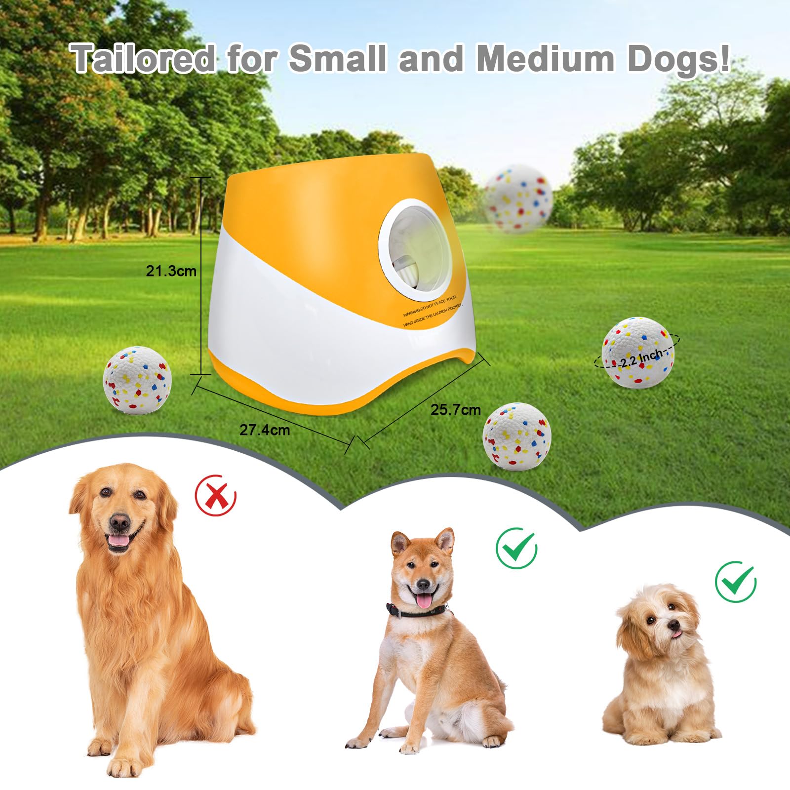 Automatic Dog Ball Launcher for Samll to Medium Dogs, Upgraded Interactive Toy Balls Thrower, Distance Adjustable Mental Stimulating Dog Toys with 4 Etpu Balls 2.2 Inch (Orange) - image 3