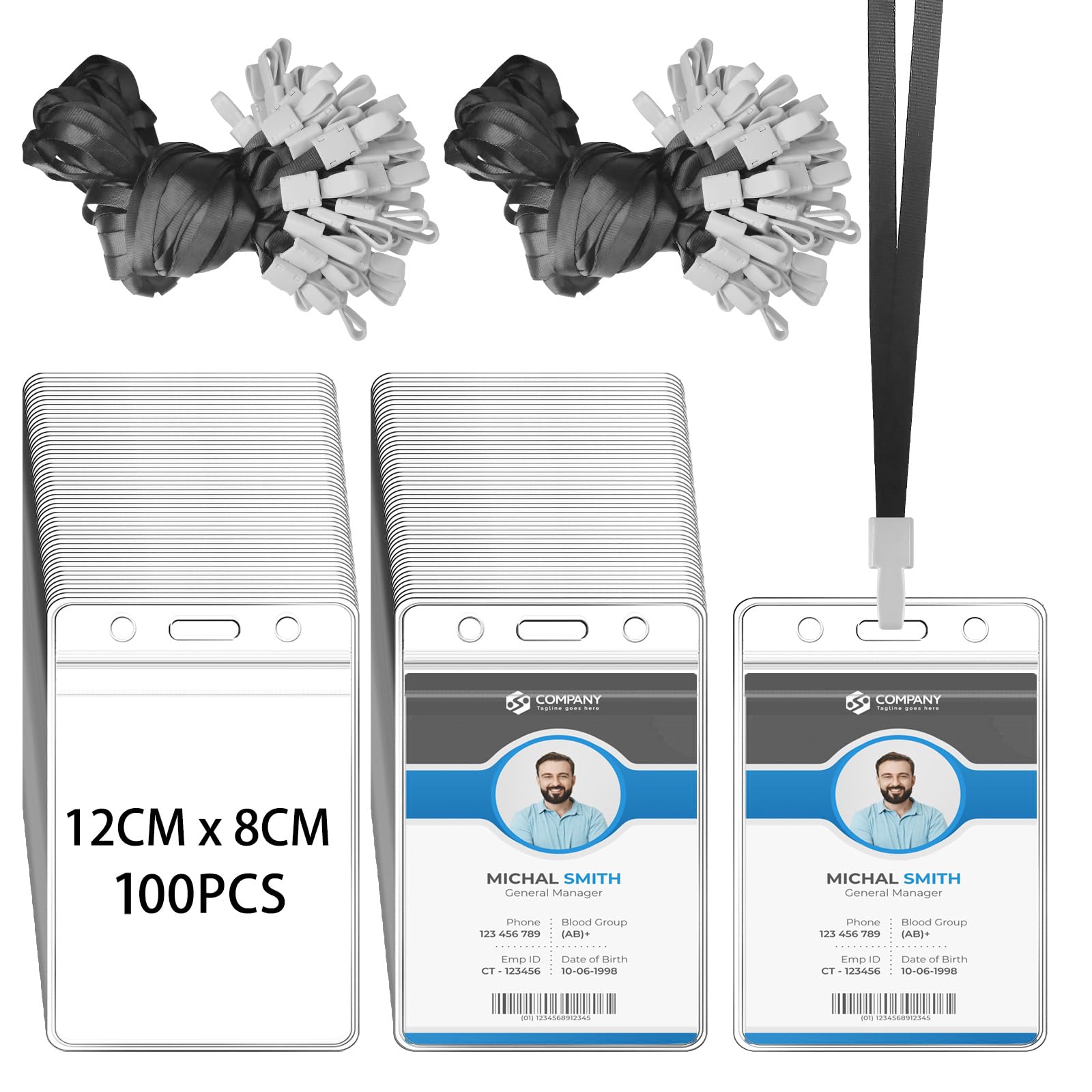Vertical Clear Plastic Badge Holder with Lanyard Pack of 100