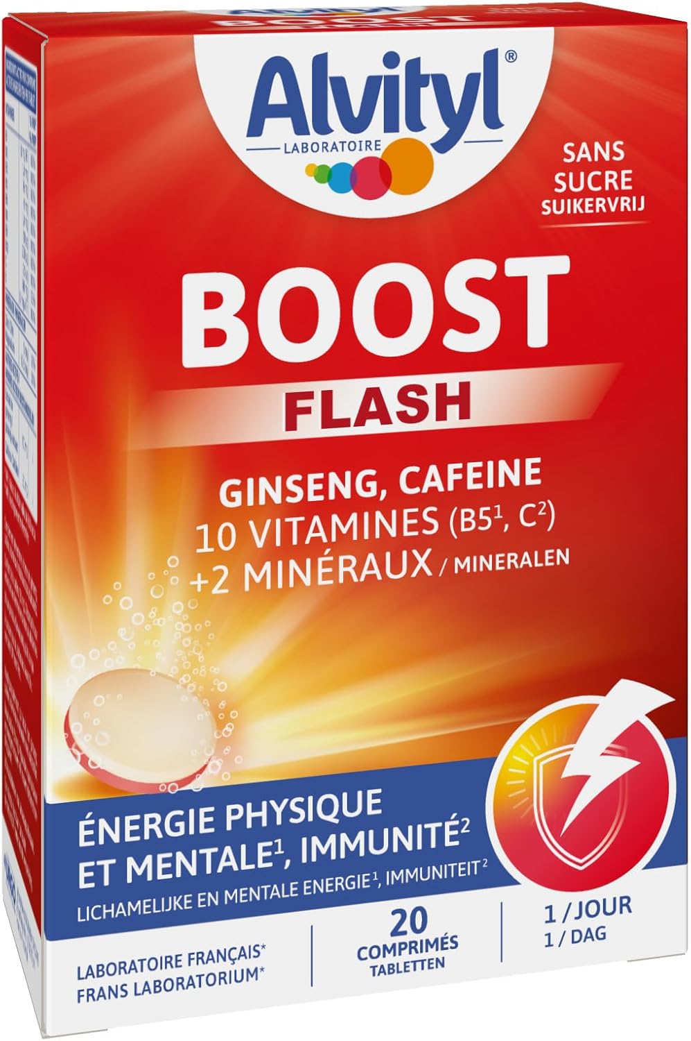 Alvityl Ginseng and Caffeine Effervescent Boost Tablets, 10 Vitamins/2 Minerals, Ages 15 and Above 20 Days, Red, 20 Count (Pack of 1)
