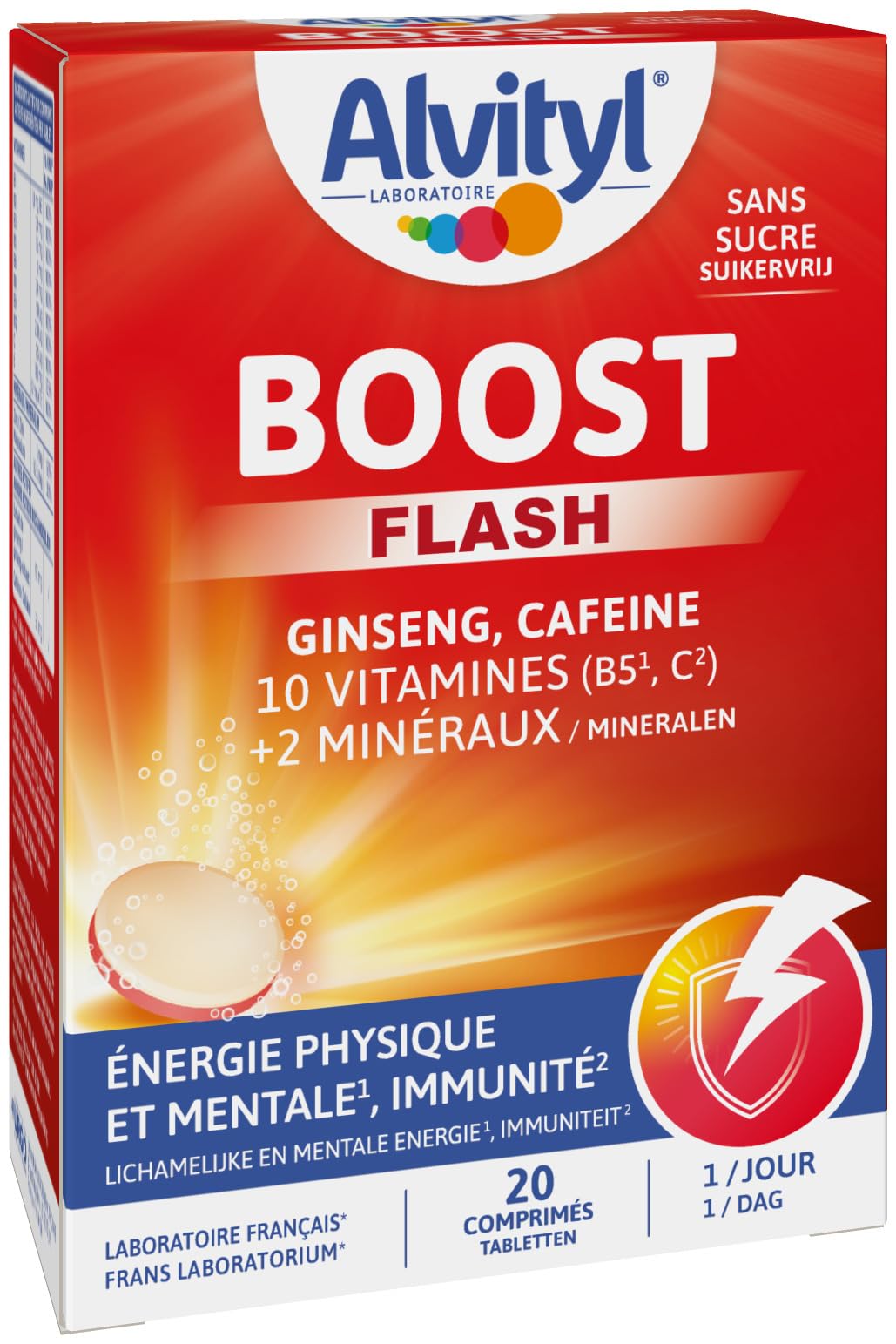 Alvityl Boost Ginseng et Caféine Goût Orange 20 Comprimés Effervescents