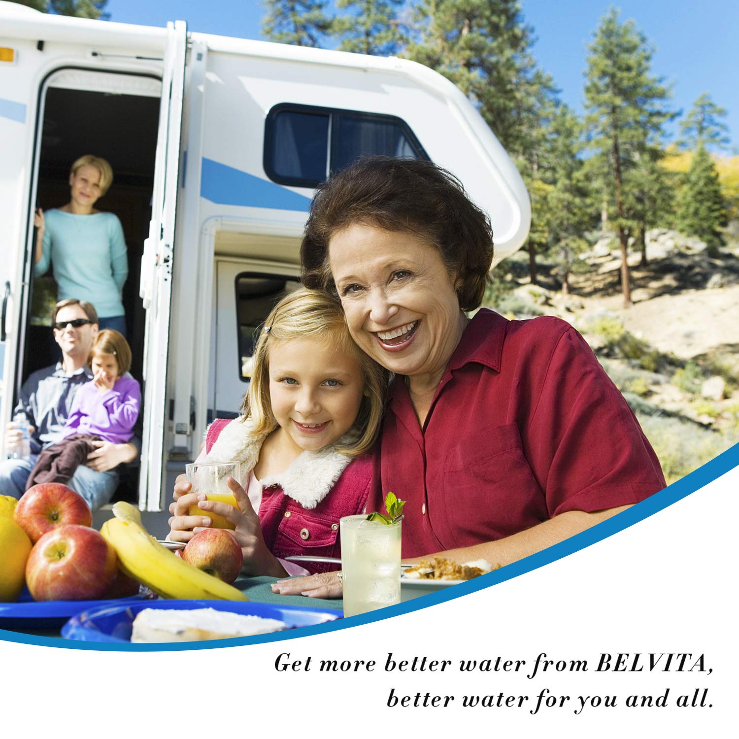 BELVITA Filtro de agua en línea RV con protector de manguera que reduce el plomo, el fluoruro, el cloro, el mal sabor y el olor en beber y lavar con 2 protectores de manguera flexibles, dedicado para