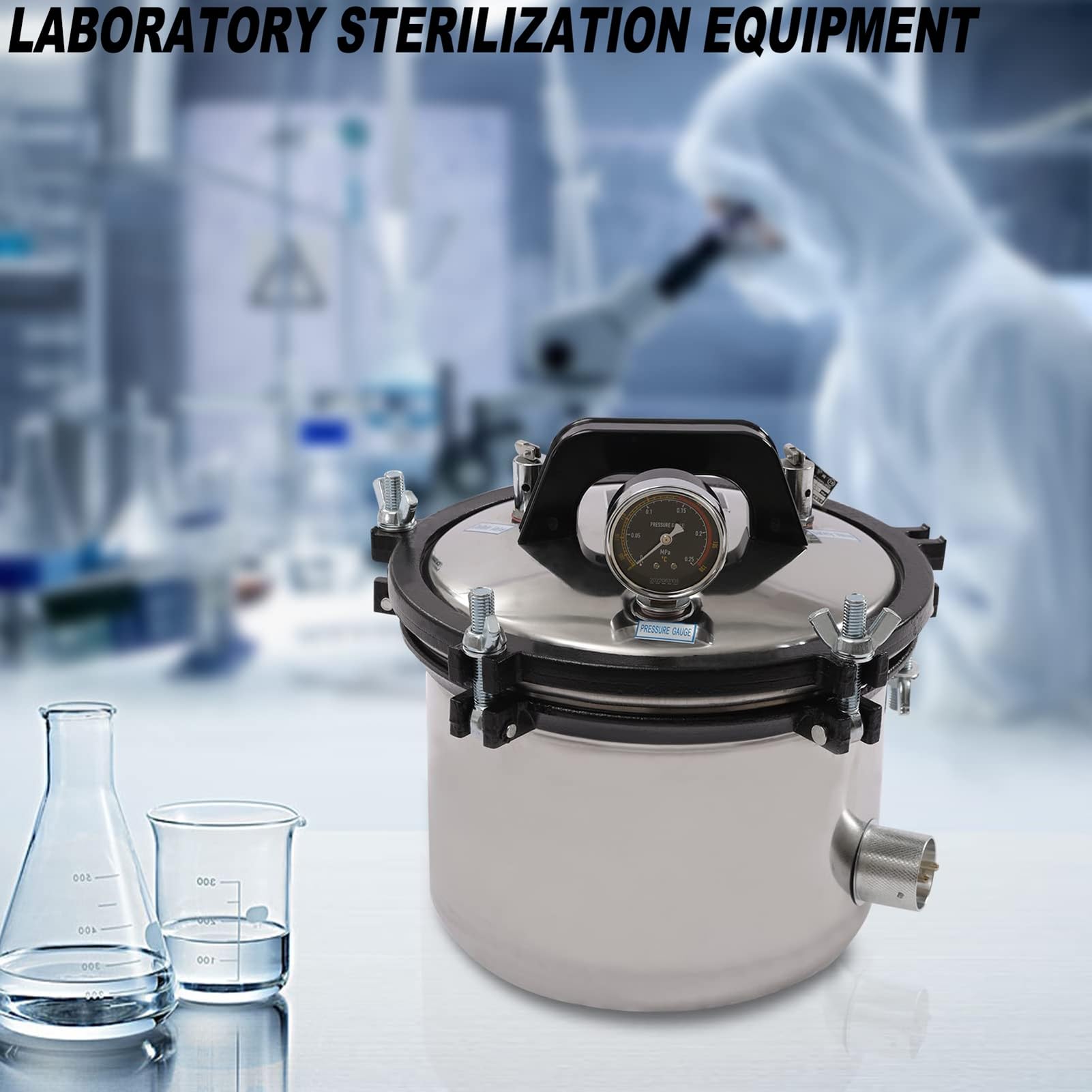 Esterilizador autoclave, equipo de laboratorio de acero inoxidable de 8 L, esterilizador de vapor portátil para cristalería, medio de cultivo, autoclave de laboratorio de dos válvulas, soluciones de