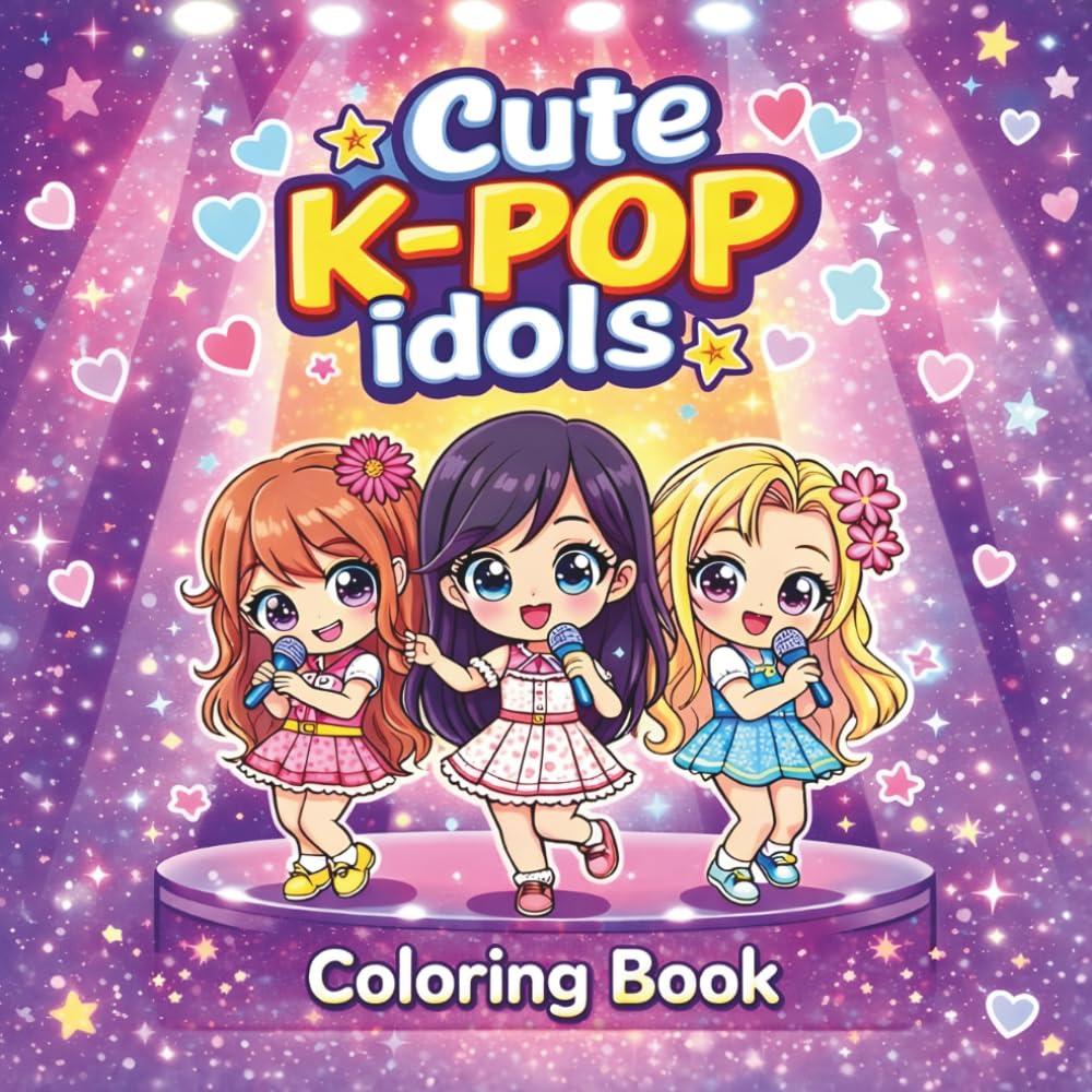 Cute K-Pop Idols Coloring Book: A Fun and Cute Kawaii Coloring Book for Kids and Teens . Adorable Chibi Idols, Easy and Relaxing Pages
