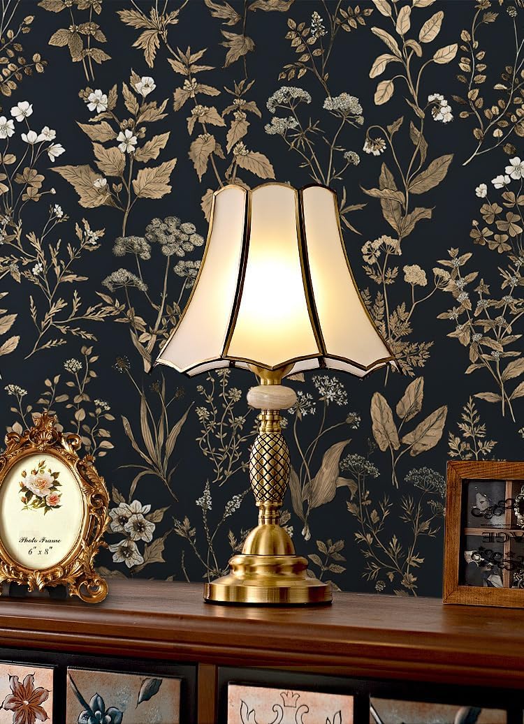 Dimoon 393"x16.1" Black Golden Delicate Floral Peel and Stick Wallpaper Thicken Waterproof Leaf Vintage Flower Contact Paper Self Adhesive Wallpaper Removable Wall Paper Shelf Liner Decal Vinyl Roll