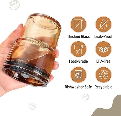 Miniatura 8 de Vaso de vidrio de 13 onzas con popote de vidrio y tapa, a prueba de fugas, reutilizable, a prueba de fugas, para café helado, té, matcha, jugo de