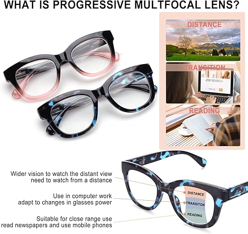 Miniatura 4 de Anteojos de lectura progresivos multienfoque para mujeres y hombres, bloqueo de luz azul, computadora sin línea multifocales