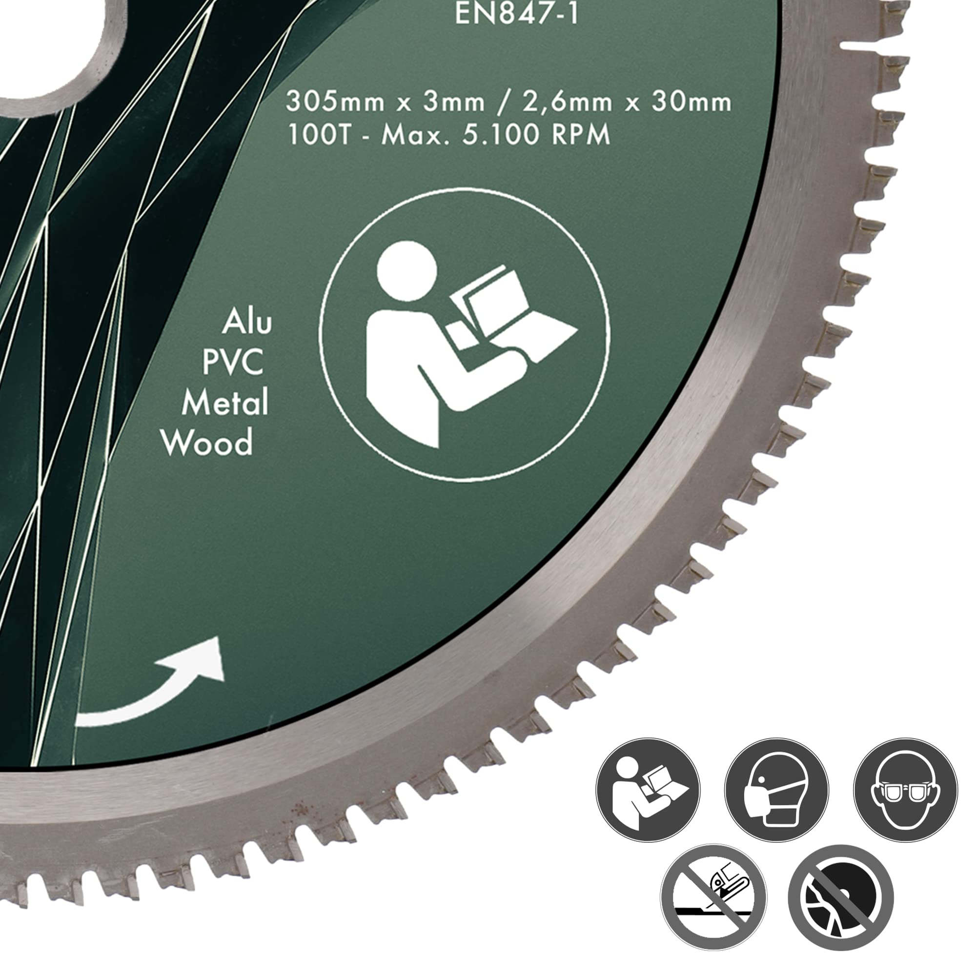PRODIAMANT - Lama per sega in metallo duro, per legno, alluminio, plastica e laminato, con denti HM TCT, per sega da banco, sega troncatrice e sega circolare, 305 x 30 mm