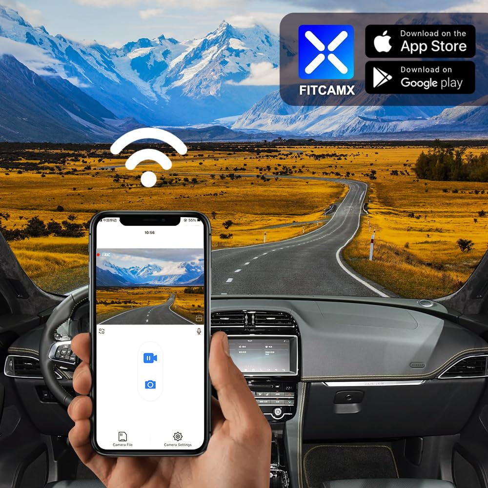 Fitcamx Dashcam 4K Pasuje do Jaguara F-Pace 2017 2018 2019 2020 2021 2022 2023 S P400 (Model 6053/X761), OEM kamera samochodowa UHD 2160P wideo WiFi, nagrywanie pętli, czujnik G, łatwy w użyciu, karta 64GB