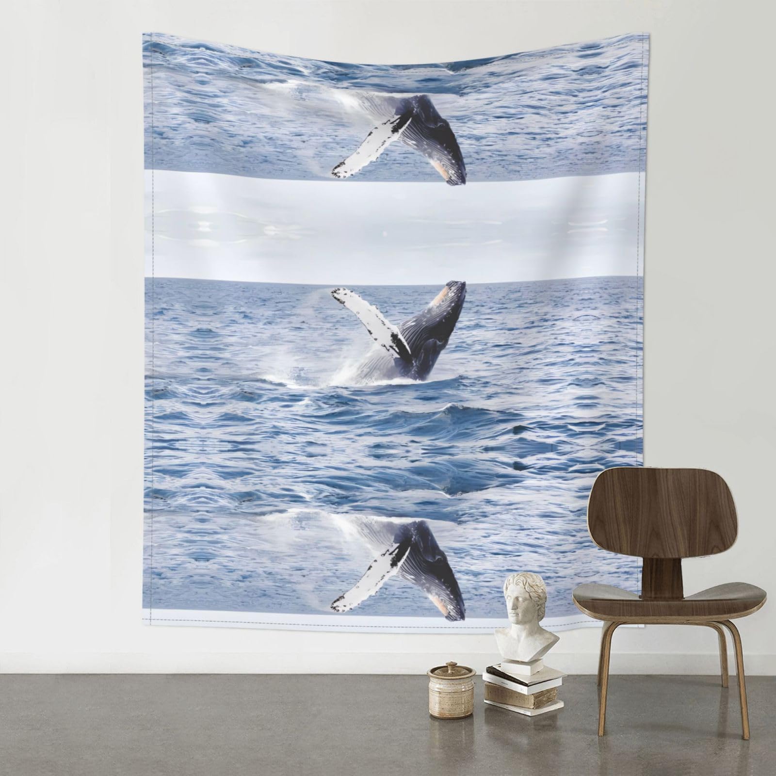 HJFCZH Whale Above Sea Water Prints Wall Tapestry 60x51in – Boho Decor Throw for Bedroom, Dorm, Beach Cover & Picnic Blanket