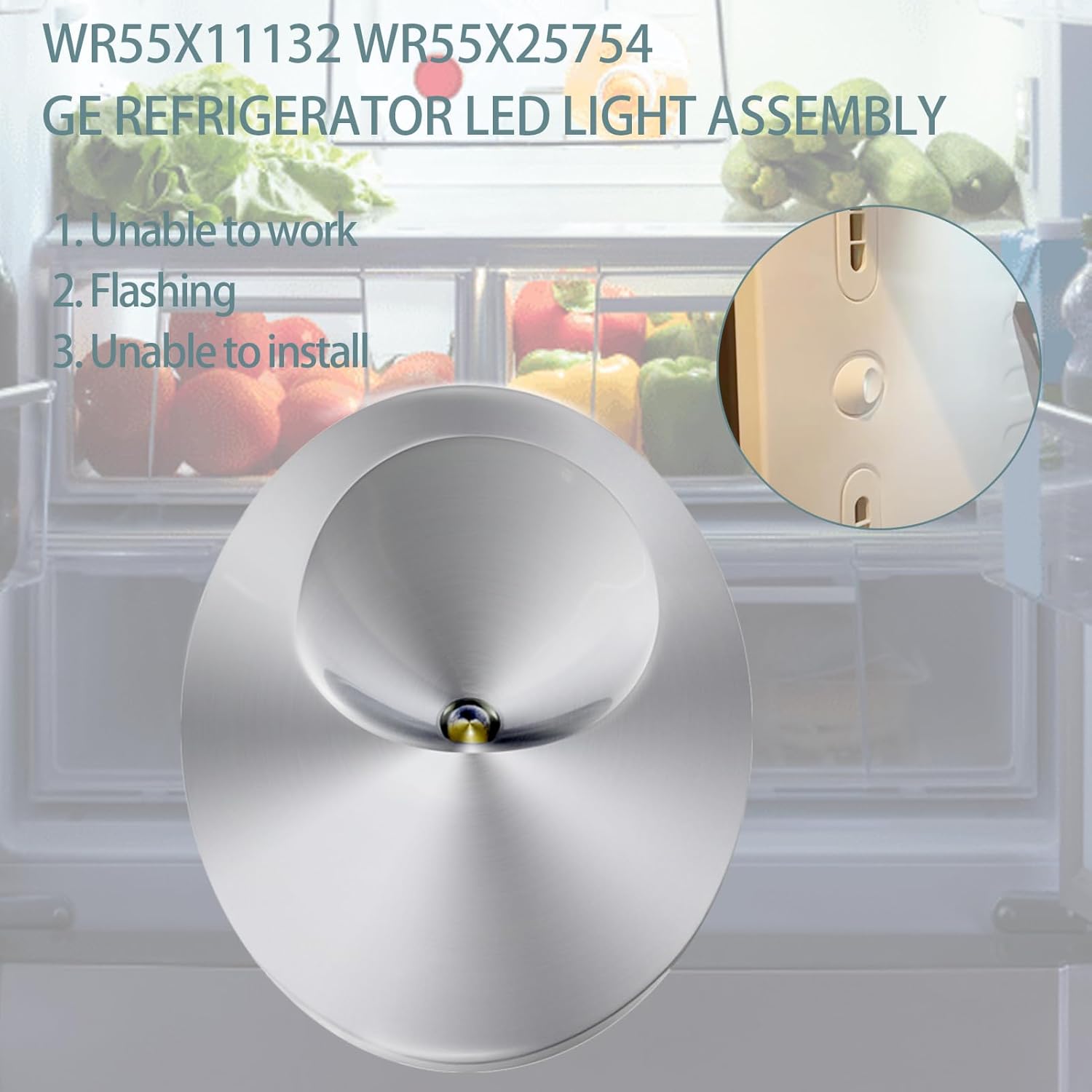 WR55X11132 WR55X25754 LED Light Assembly*3 - Direct Replacement for GE French Door Models, Fix Dim Fridge, Easy Plug-in Install, Brighten Your Refrigerator，2-Year Warranty