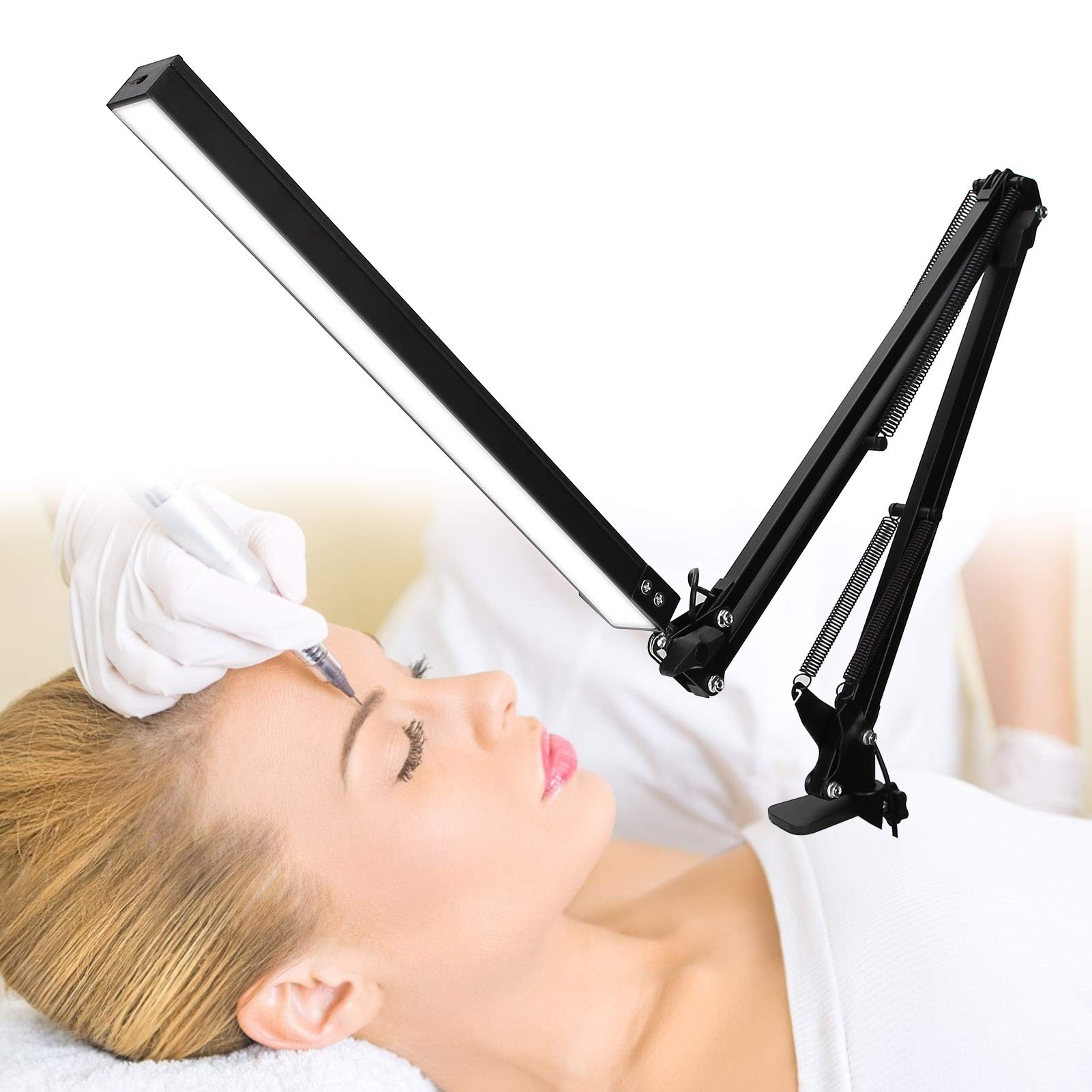 Lámpara de mesa LED con abrazadera, lámpara de belleza, lámpara de escritorio de brazo largo plegable, luz ajustable con 3 modos de iluminación y 10 niveles de brillo, para tatuajes de uñas
