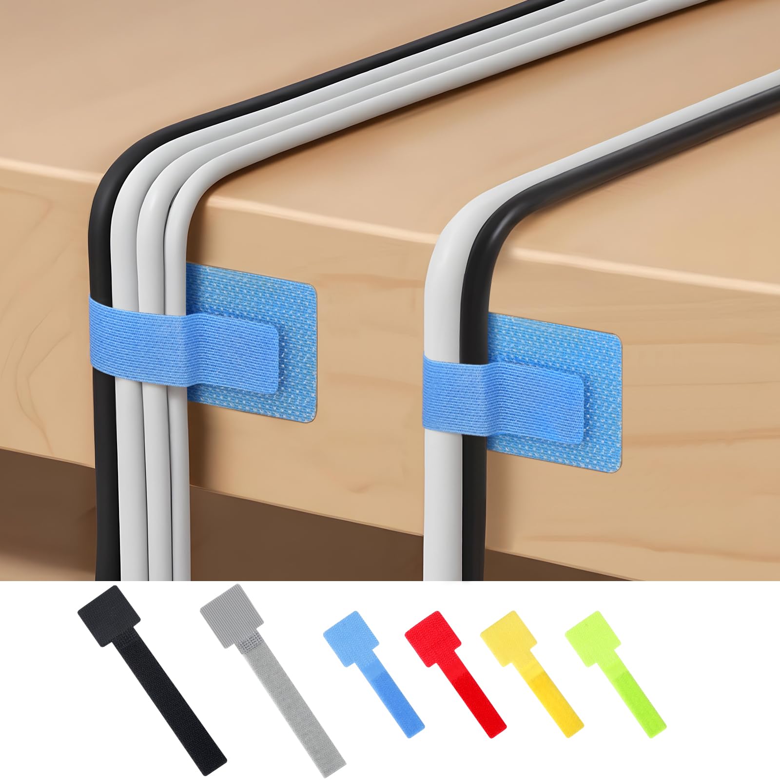 VZZNN120 Pcs Hook and Loop Cable Ties 3.6+6 Inch Multi-Colour Wire Organizers for Cords Cable Straps Self Adhesive Cable Clips Sticky-back Cord Organizer for Home Factory Office Wire Management
