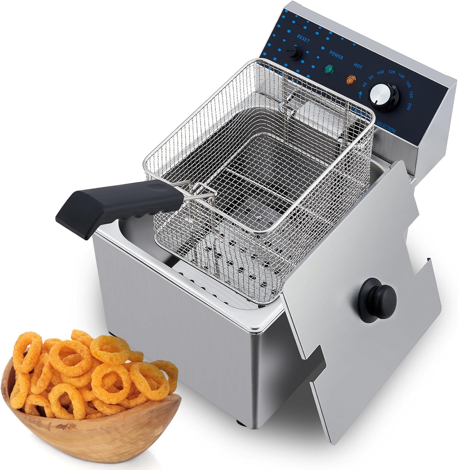 Deep Fryer Strainer 8L with Lid, Stainless Steel Pot, Adjustable Temperature & Timer, Perfect for Fried Chicken, French Fries, & More, Removable Oil-Container, XL