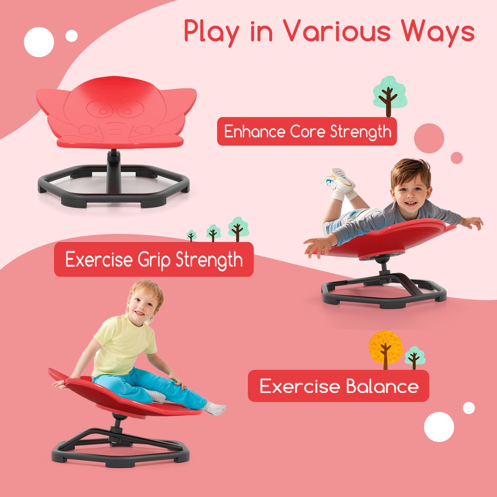 LIFEZEAL Sensorischer Drehstuhl für Kinder, Autismus-Ausrüstung Sensorikspielzeug mit Rutschfester Basis, Therapiestuhl 360°-Drehsitz für Jungen und Mädchen, Gleichgewichtsübungen (Rot)