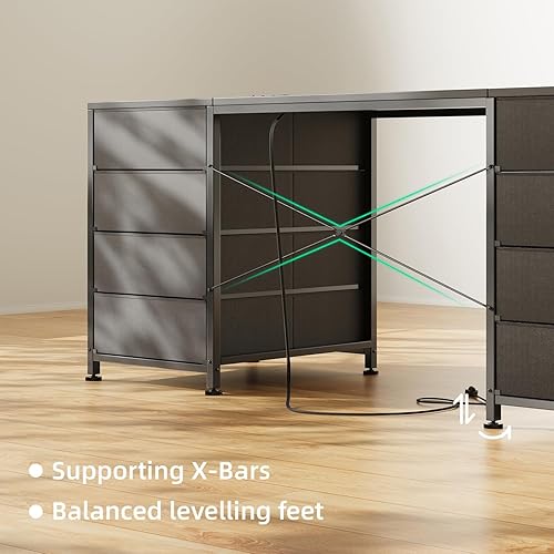 Miniatura 6 de MUTUN Escritorio para computadora de 60 pulgadas con 8 cajones de tela, escritorio de oficina en casa con tomas de corriente, escritorio de trabajo