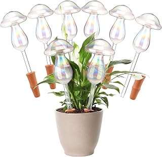 6 Pcs Non-Clogging Plant Watering Globes, Slow Release Mushroom Self Watering Planter Insert, Laser Automatic Glass Waterer Bulbs for Indoor & Outdoor Plants