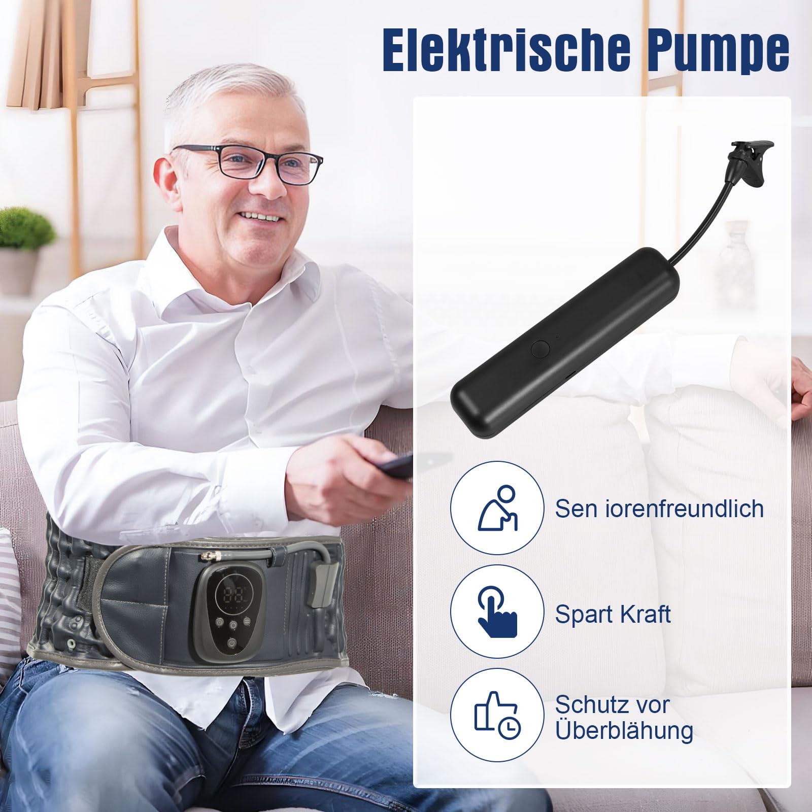 HONGJING Dekompressions-Rückengurt mit Rotlicht gegen Schmerzen im unteren Rückenbereich, kabellose beheizbare Rückenstütze, aufblasbare Lendenwirbelstütze mit elektrischer Pumpe, Taillenumfang 29–49