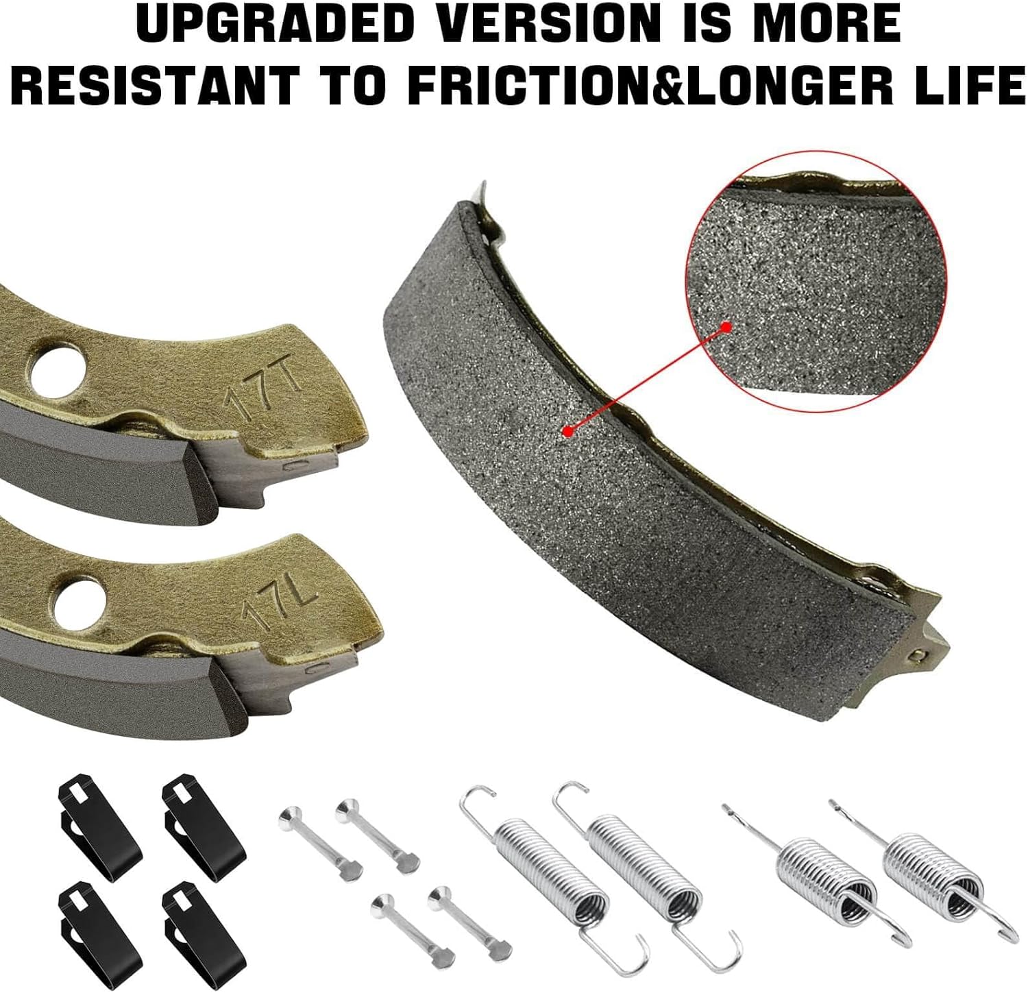 Club Car Brake Shoes and Spring Kit for DS G&E 1995-up (Automatic Adjust)& Precedent 1018232-01 Golf Cart Replacement Brake Shoe Pads (2 Short & 2 Long)