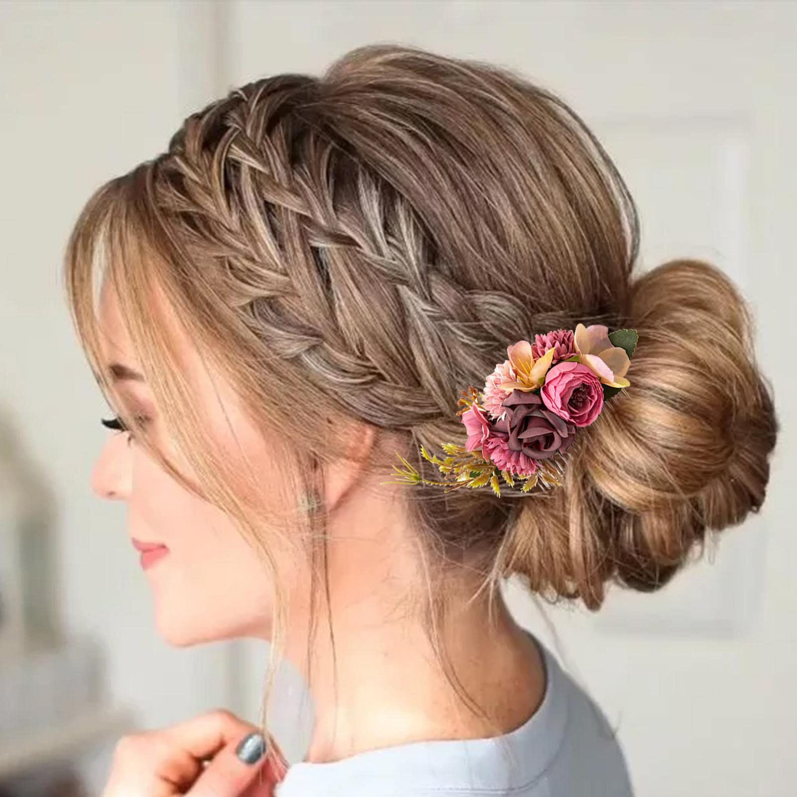 flores,Flores para el cabello la boda - Peineta para el pelo con diseño flores, sencilla montar, peineta Floral para novias, damas, boda, Festival, tocado Teksome