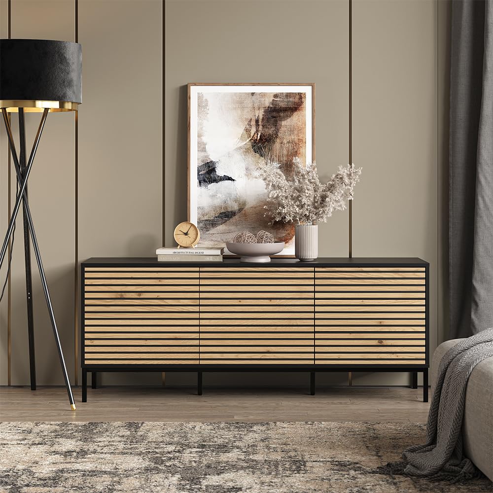 Vicco Lowboard Eliza, Goldkraft Eiche/Anthrazit, 150 x 60 cm | mit 3 Schubladen, zur Aufbewahrung und als TV-Untergestell einsetzbar