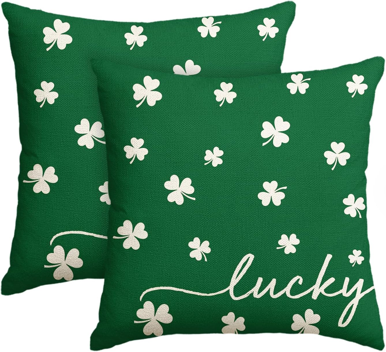 AVOIN colorlife St Patricks Day Lucky Clover Throw Pillow Cover, 18 x 18 Inch Shamrock Green Cushion Case Decoration for Sofa Couch Set of 2