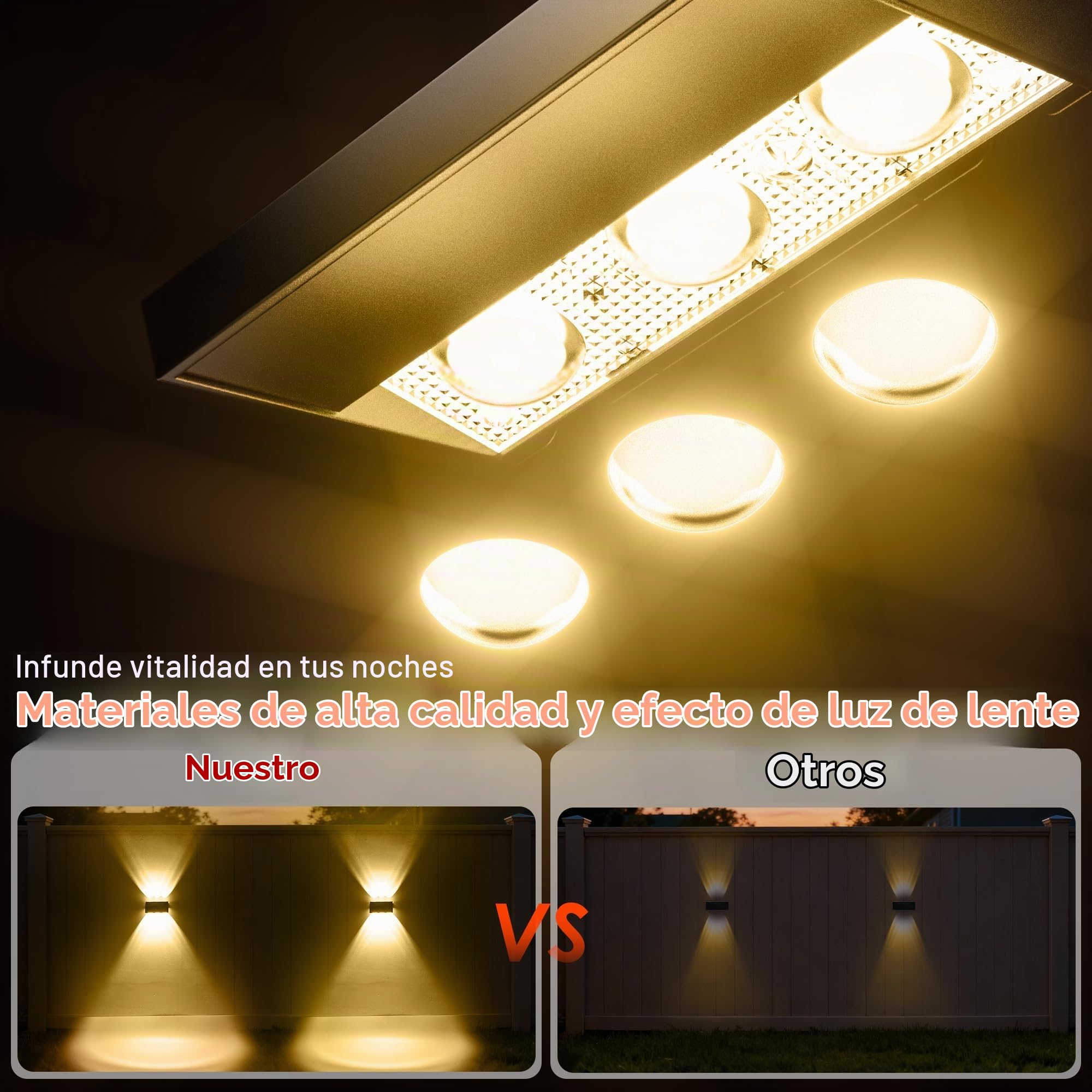Quntis Luz Solar Exterior Pared 8 Piezas Blanco Cálido y RGB 12 Modos | 30H Autonomía, Aplique Solar Pared Exterior Impermeable IP44, Lámpara Solar para Jardín Valla Terraza Fachada