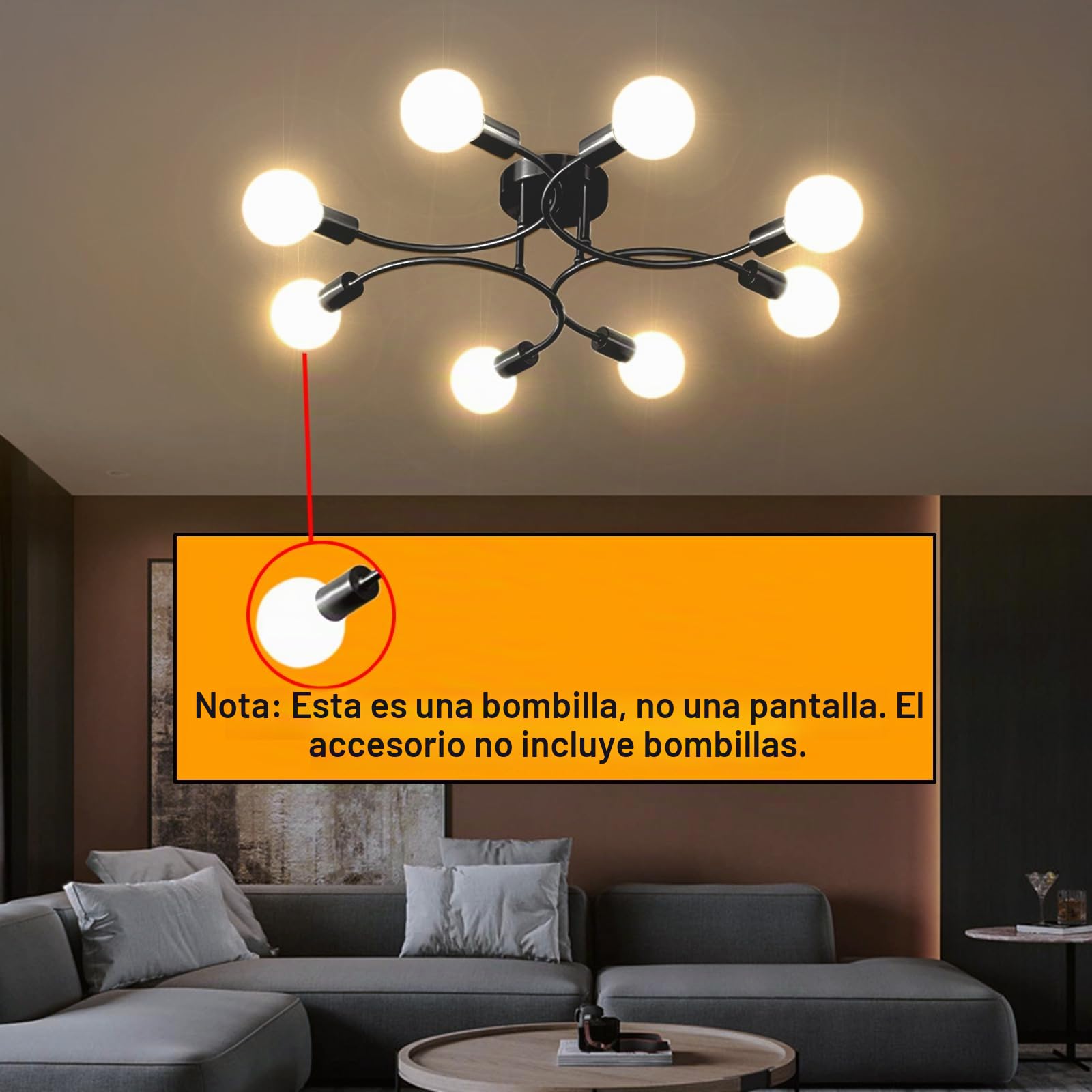 Lámparas de Techo Retro,8 Luces Plafon Sputnik E27 Negro | Lámpara de Araña,Lámparas de Techo industrialespara Dormitorio,Sala de Estar,Cocina,Comedor,Ø85CM(Sin Bombilla)