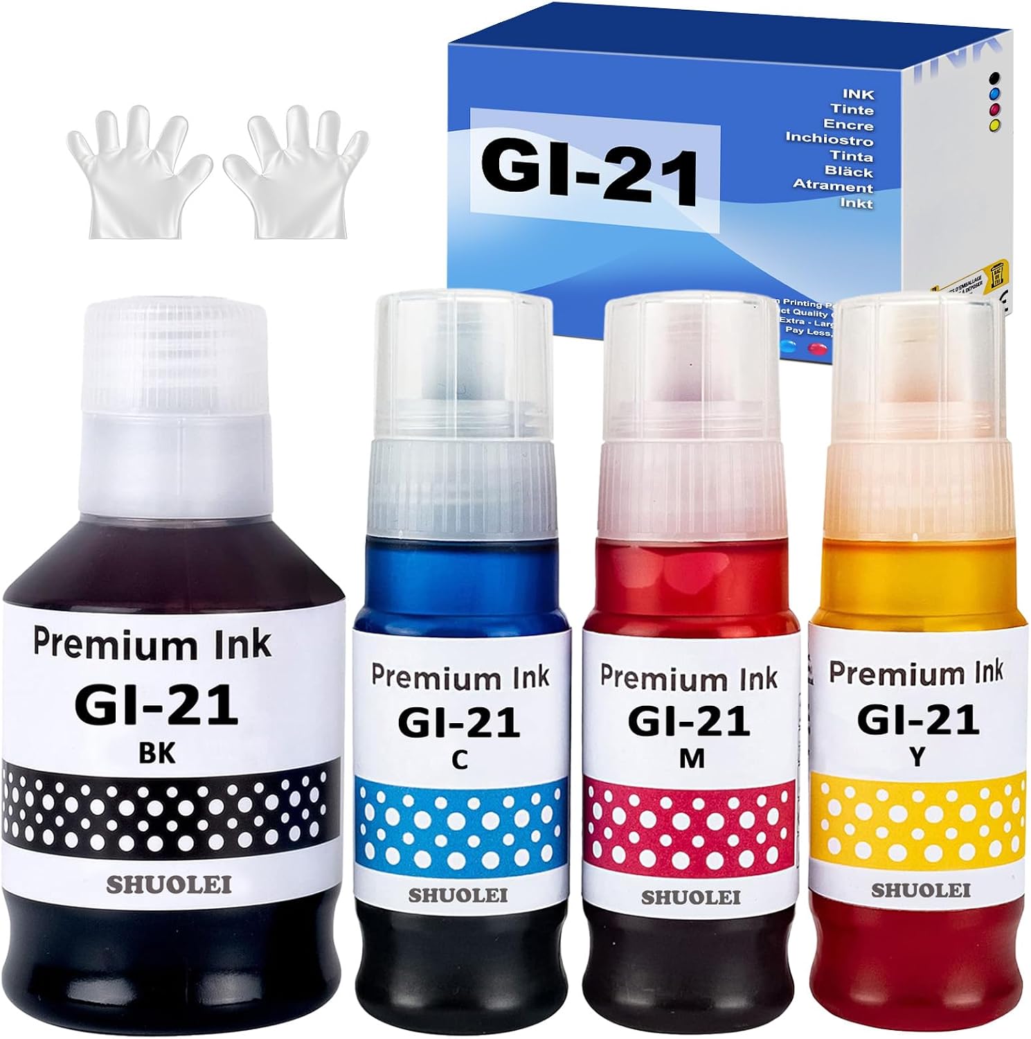 GI-21 G3270 G4270 Ink Refill Bottles Compatible for Canon 21 GI-21 GI21 Ink Bottles Set for Canon PIXMA G3270 G3290 G4270 G4280 G1220 G3260 G3272 G2270 G2260 G1230 Printer(4 Pcs BK/C/M/Y 1Pair Glove)