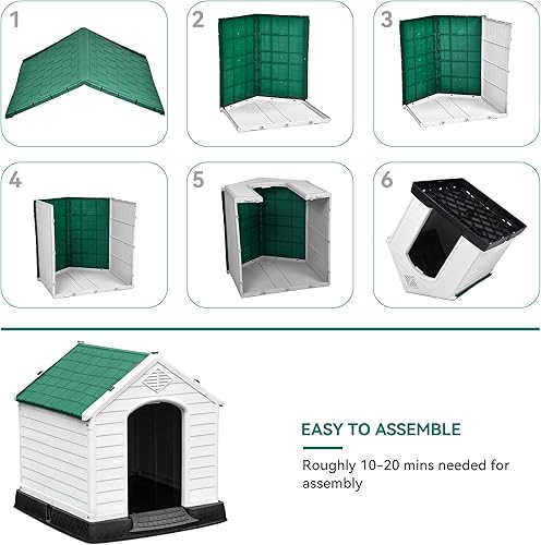 Miniatura 9 de YITAHOME Casa grande de plástico para perros al aire libre interior aislada refugio para cachorros resistente al agua fácil montaje perrera