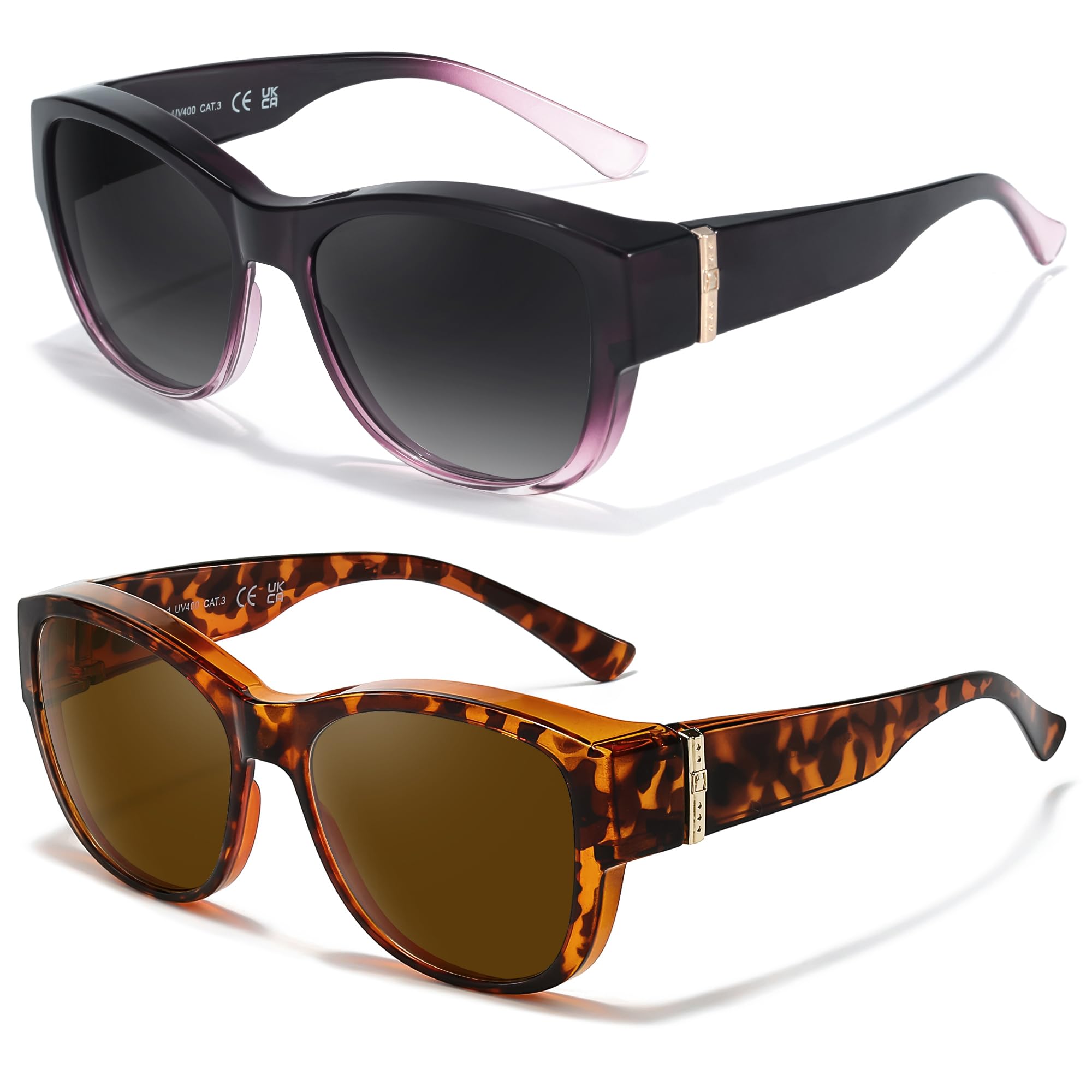 LVIOE 2 Stück Überbrillen-Sonnenbrille für Damen Stylischer Sonnenschutz mit Polarisationsglasern UV400-Schutz für tägliche Outings