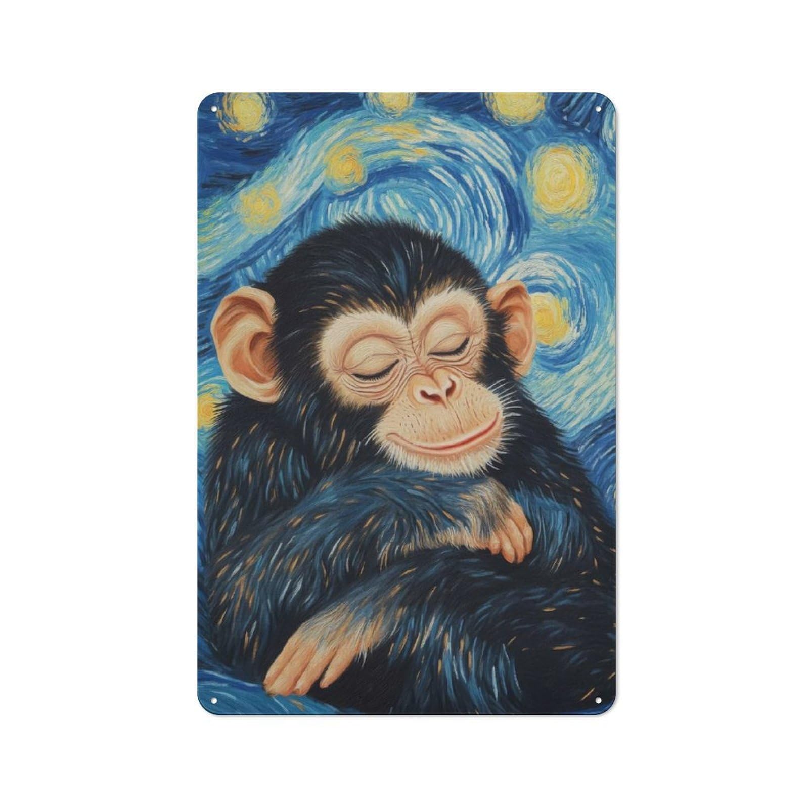 Junmoney Style-9 For Home Office Or Studio, Chimpanzee In Starry Night Rustic Tin Sign 30X20cm, For Vintage Wall Decor Fans, For Cafés, Pubs And Restaurants