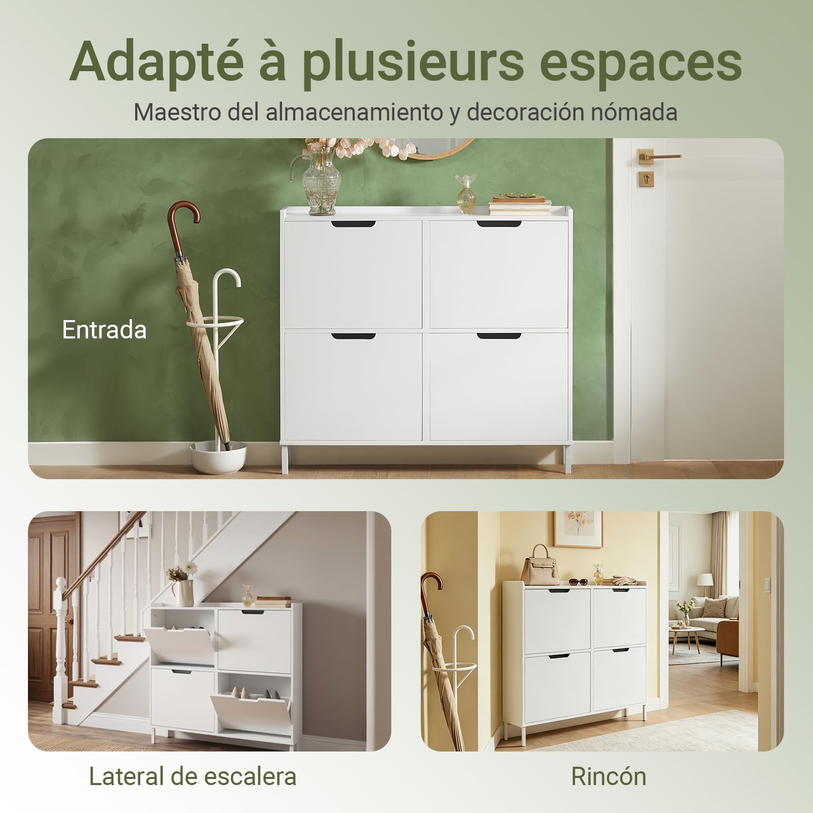 SoBuy Zapatero Estrecho con 4 Solapas – Mueble Zapatero Entrada Recibidor, Armario Zapateros Estrecho de Madera para Pasillo Estrecho y Entrada, 100x19x91 cm, Blanco FSR100-W