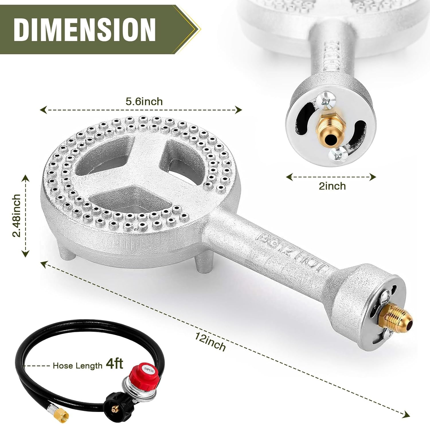 BESTFIRE High Pressure Cast-Iron Propane Burner Head,Round Burner Head with 20 PSIG Adjustable High Pressure Propane Regulator with Hose and Brass Fitting for Propane Burner Head for Cooking Outdoor