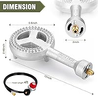 Vista 2 de BESTFIRE High Pressure Cast-Iron Propane Burner Head,Round Burner Head with 20 PSIG Adjustable High Pressure Propane Regulator with Hose and Brass