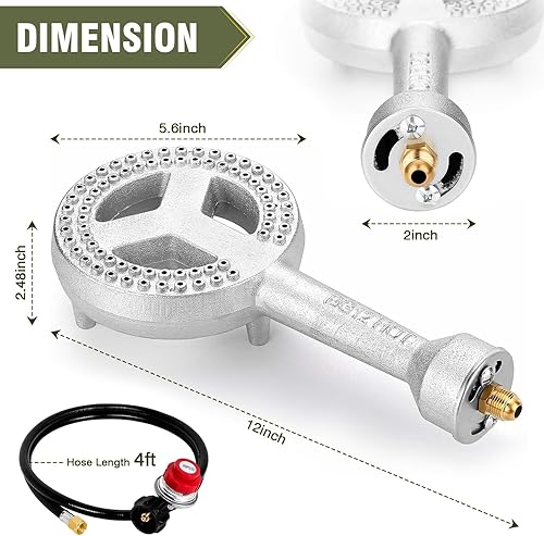 Miniatura 2 de BESTFIRE Cabezal de quemador de propano de hierro fundido de alta presión, cabezal de quemador redondo con regulador de propano de alta presión